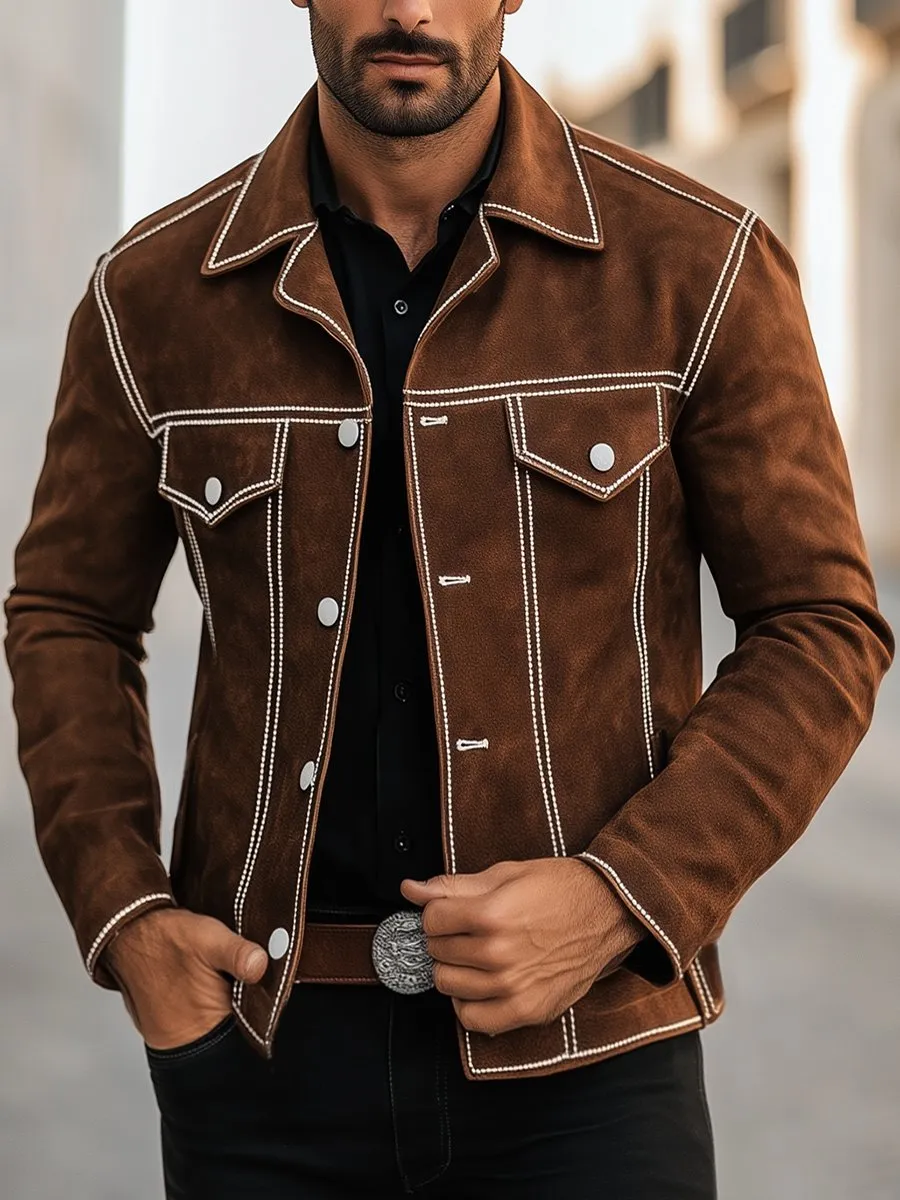 【24-hour shipping】Men's Vintage Casual Lapel Suede Jacket