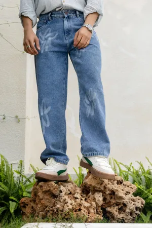 Baggy Fit Blue Laser Painted Jeans