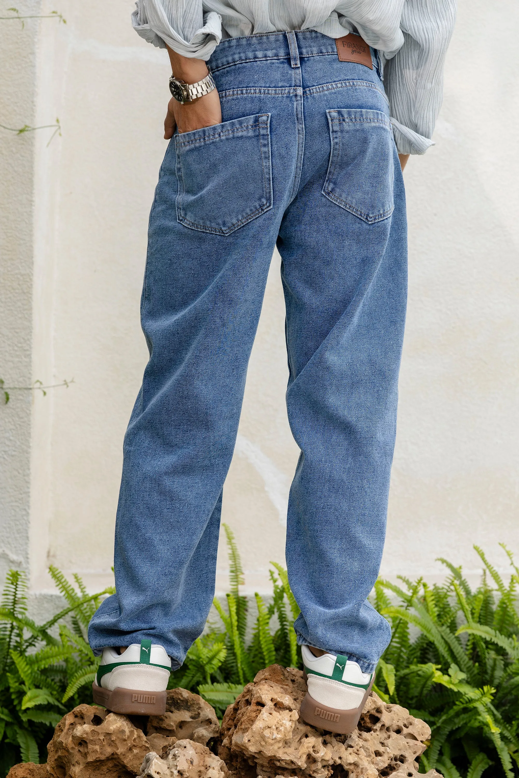 Baggy Fit Blue Laser Painted Jeans