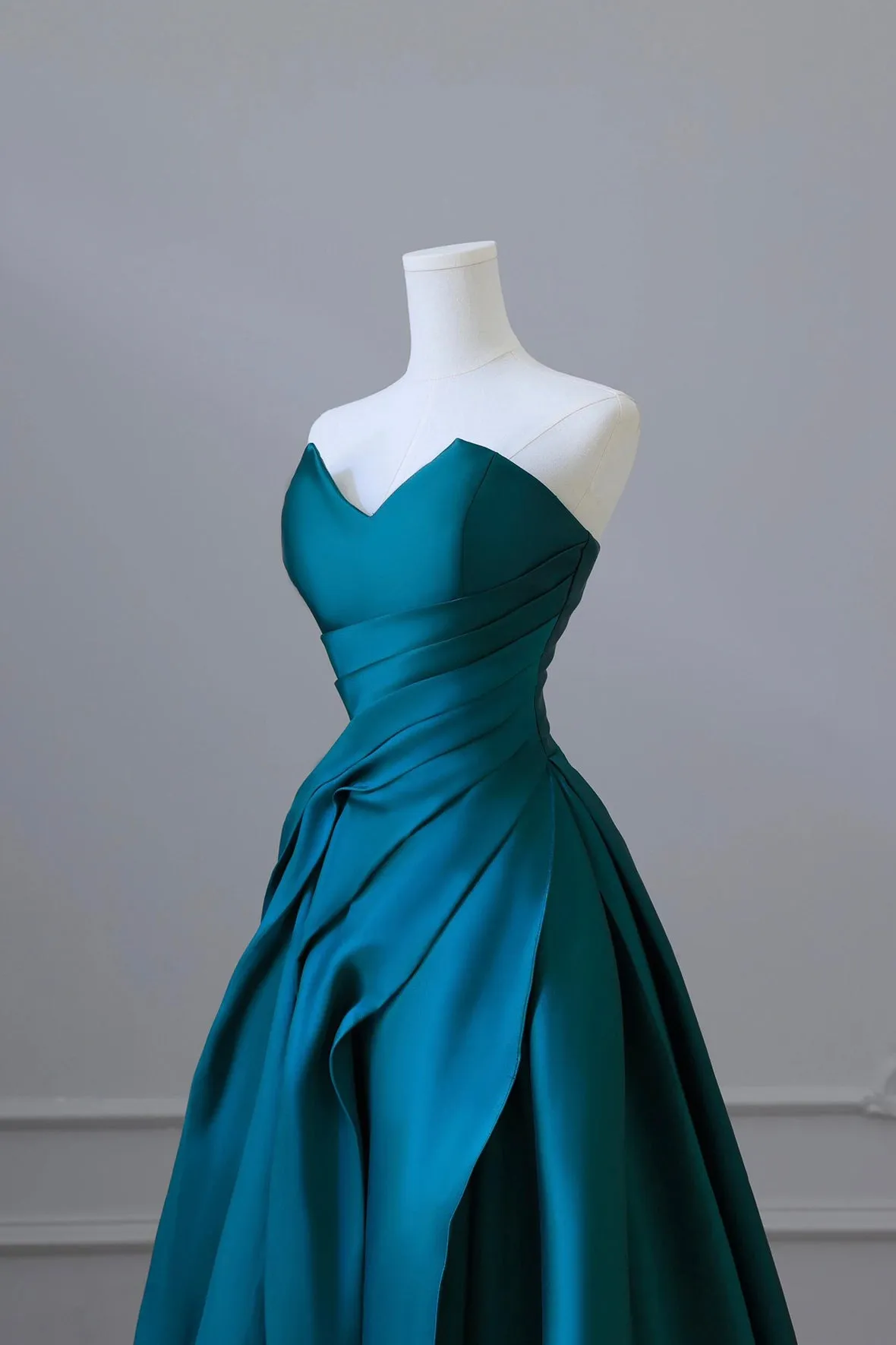 Blue Strapless Satin Long Prom Dress, A-Line Backless Evening Party Dress