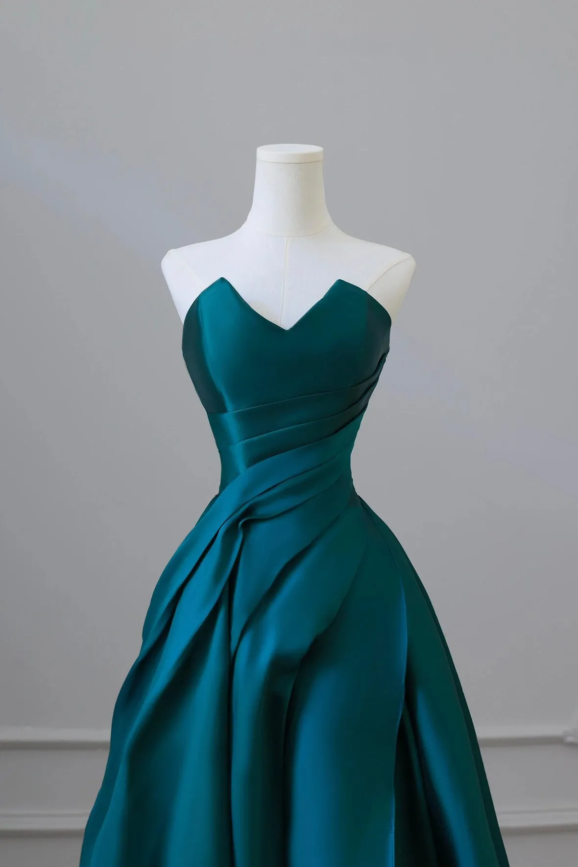 Blue Strapless Satin Long Prom Dress, A-Line Backless Evening Party Dress