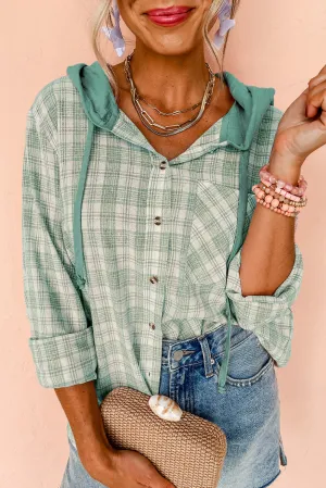 Checkered Buttoned Hooded Shacket