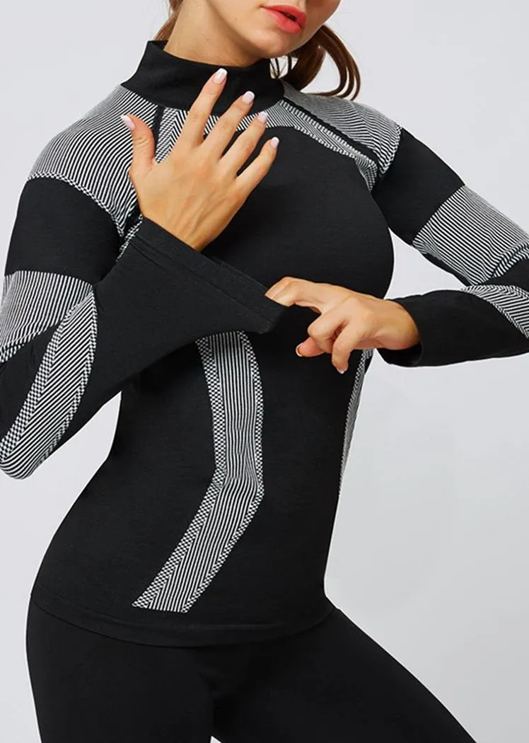 Chicvane Color Block Seamless Turtleneck Long Sleeve Yoga Top