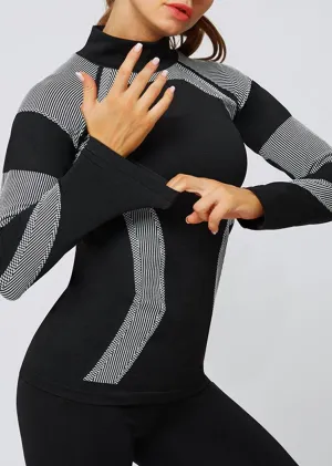 Chicvane Color Block Seamless Turtleneck Long Sleeve Yoga Top