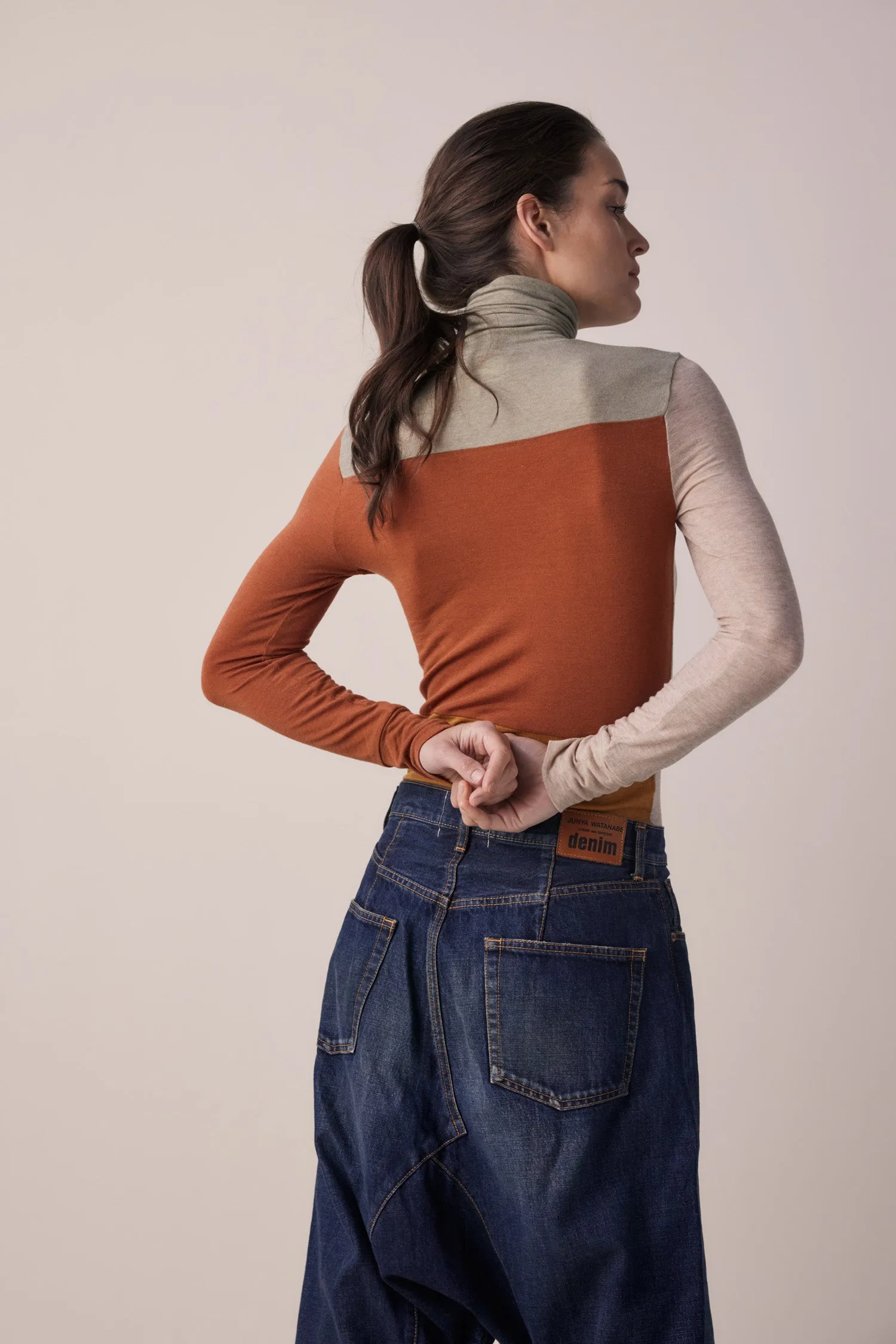 Color block lightweight knit turtleneck