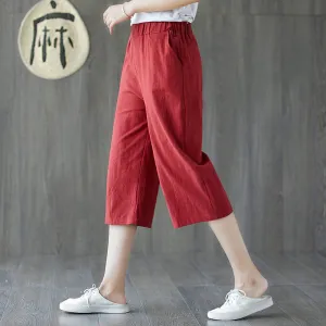 Cotton Cropped Pants Women Summer Blend Art Plus Size Loose Wide Leg Straight Casual Hot