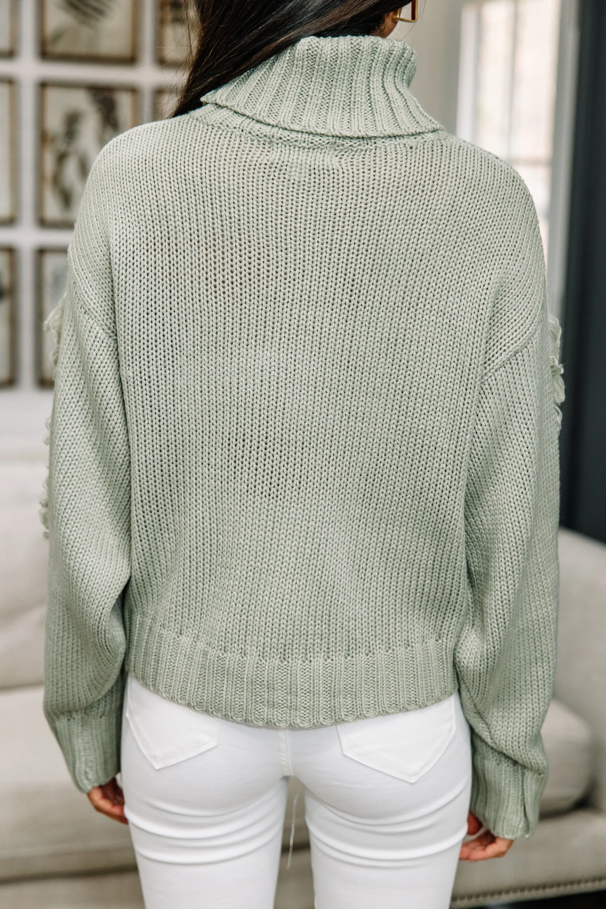 Cozy Creations Sage Green Fringe Sweater