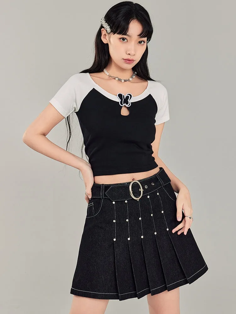 Denim Pleated Skirt