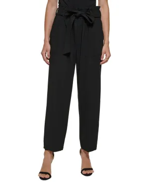 DKNY Womens Petite Tie-Waist High-Rise Straight-Leg Pants XI2P7692 Black 10P