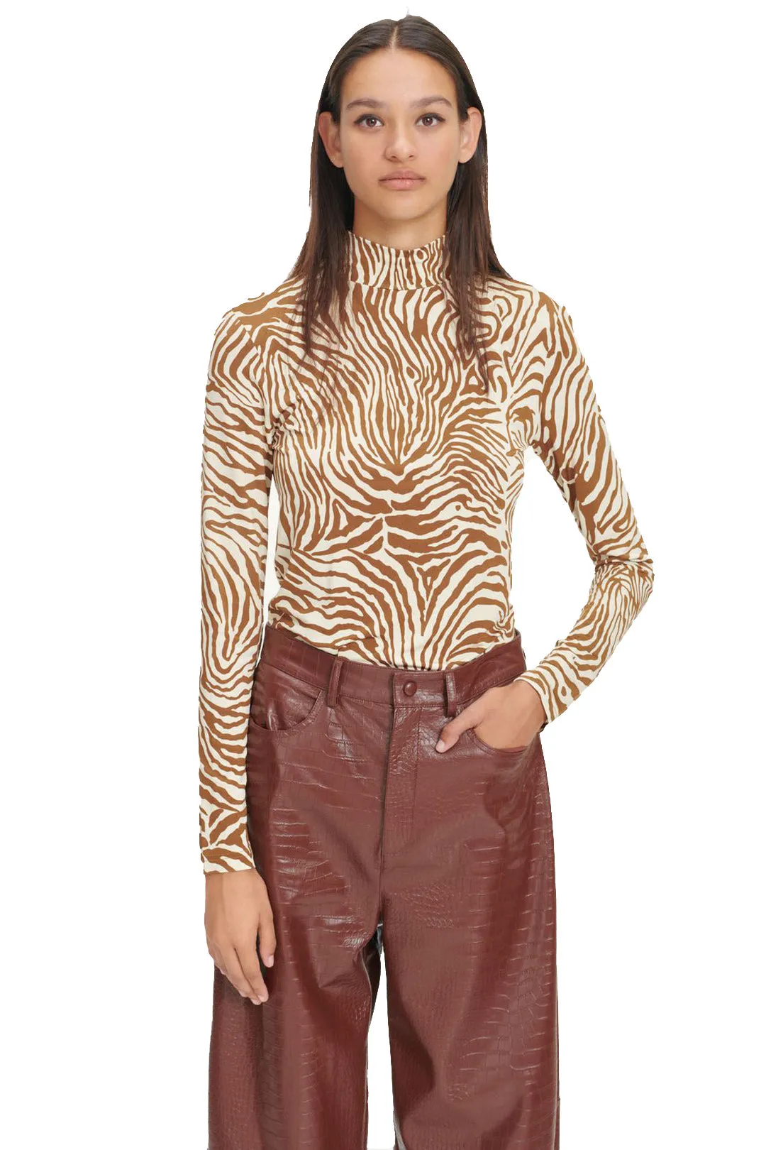 Elsi Zebra-Print Turtleneck Top