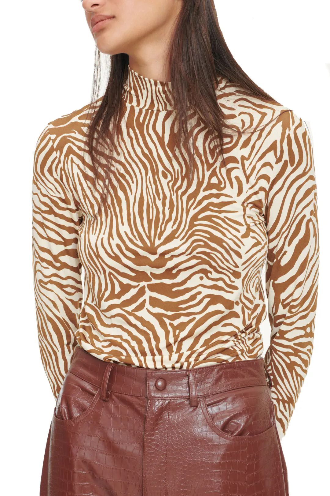 Elsi Zebra-Print Turtleneck Top