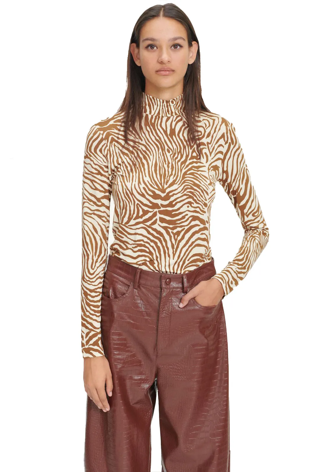 Elsi Zebra-Print Turtleneck Top