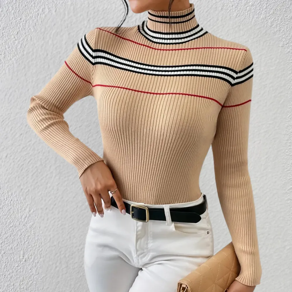 ETHEL - Ribbet Turtleneck Trøje til Kvinder