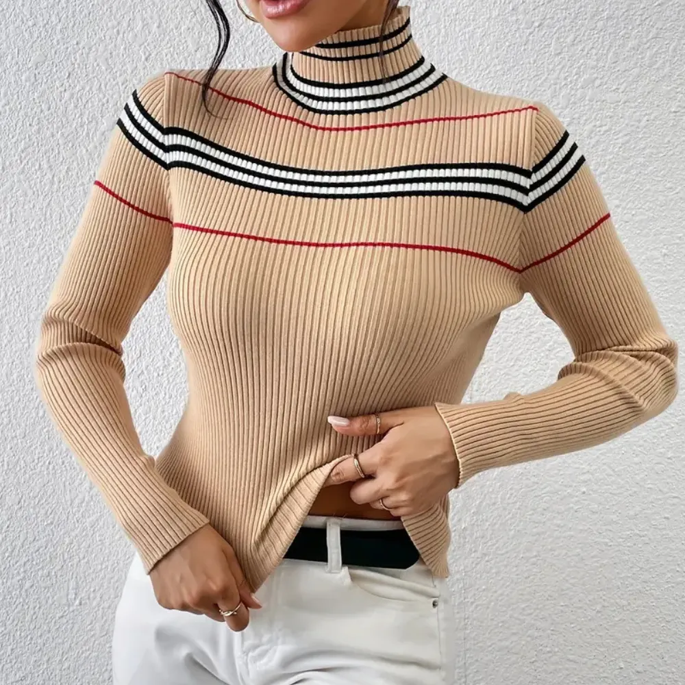 ETHEL - Ribbet Turtleneck Trøje til Kvinder
