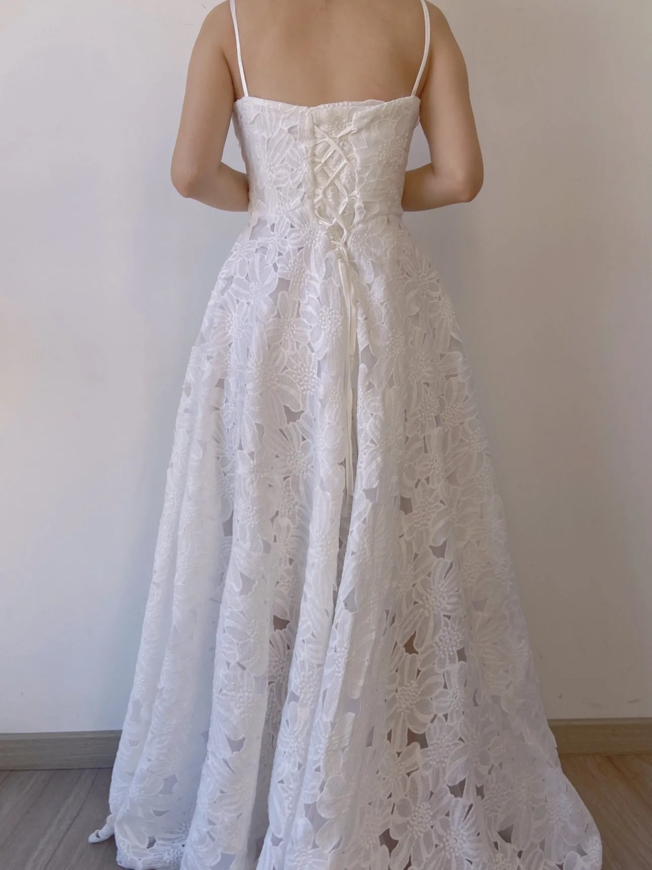 Fairycore Daisy Floral Embroidery V Neck Strap Slit Maxi Dress