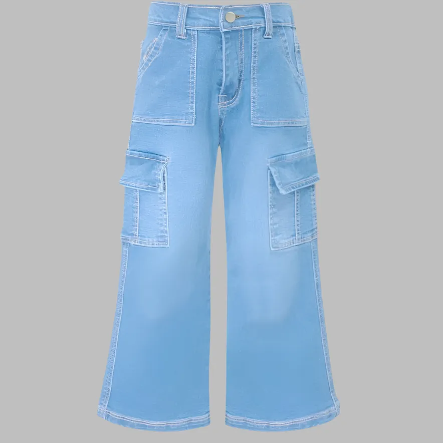 GIRLS CARGO POCKET DENIM JEANS