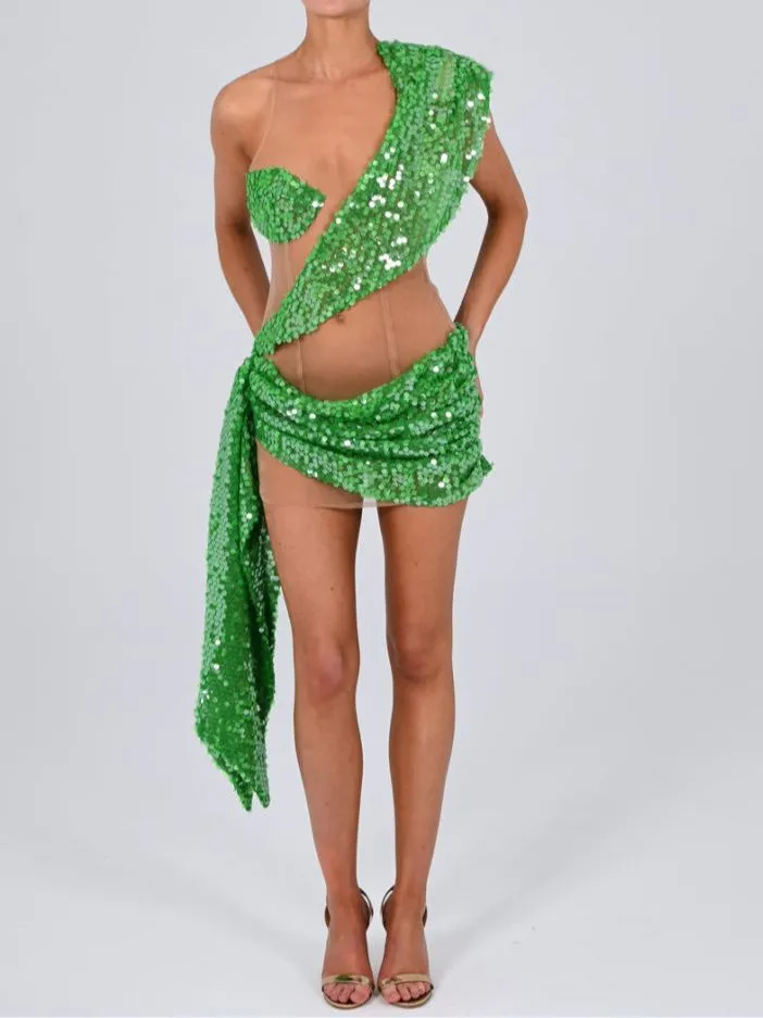 Karen Green Sequins Sparkle Sexy Mini Dress
