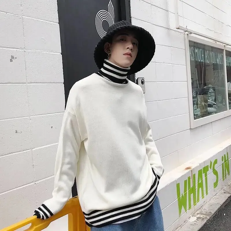 Knitted Striped Turtleneck Loose Sweater