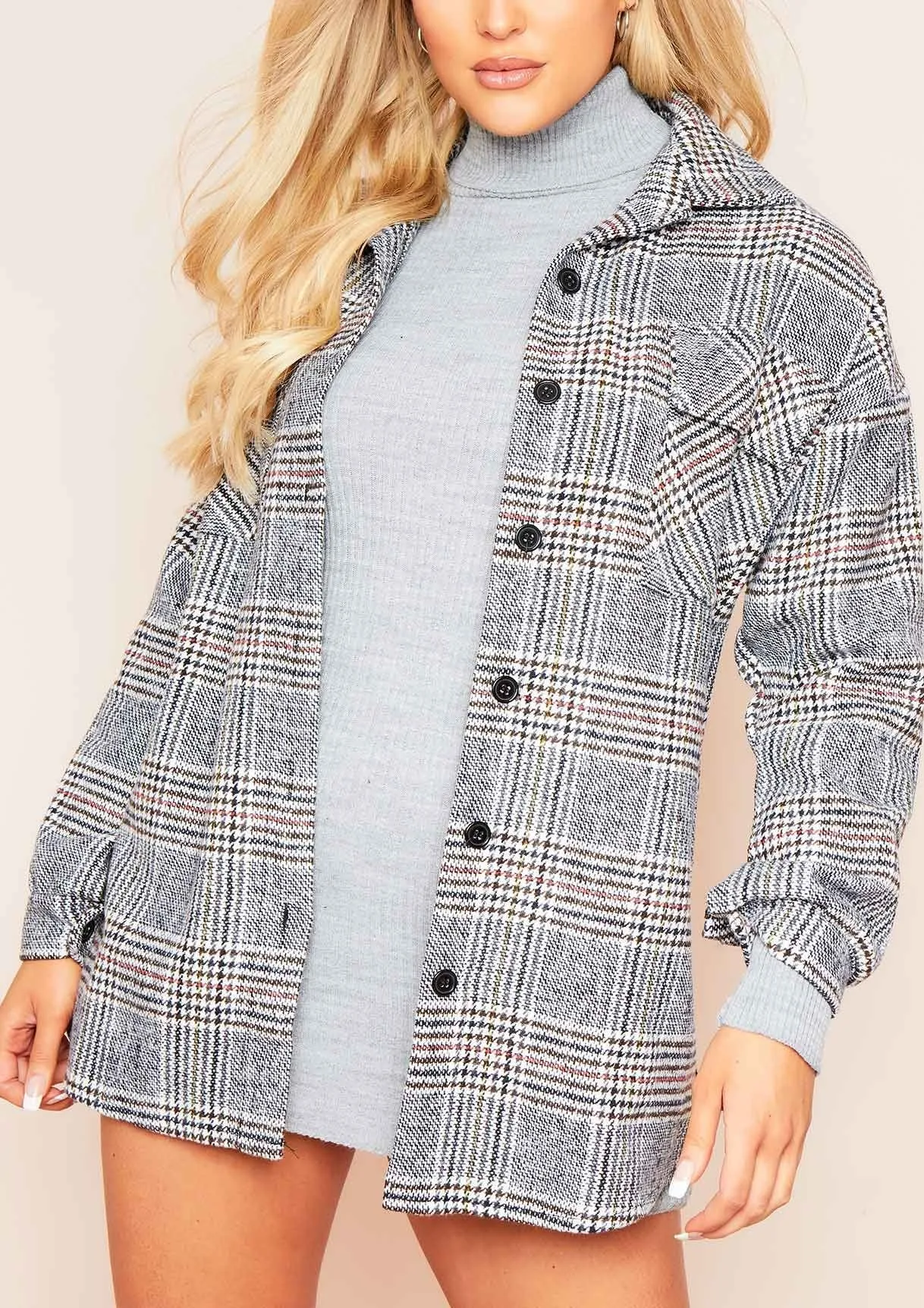 Lara Grey Multi Check Print Oversized Shacket