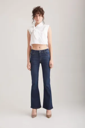 Laura - Mid Waist Flare Jeans - Dark Blue Vintage