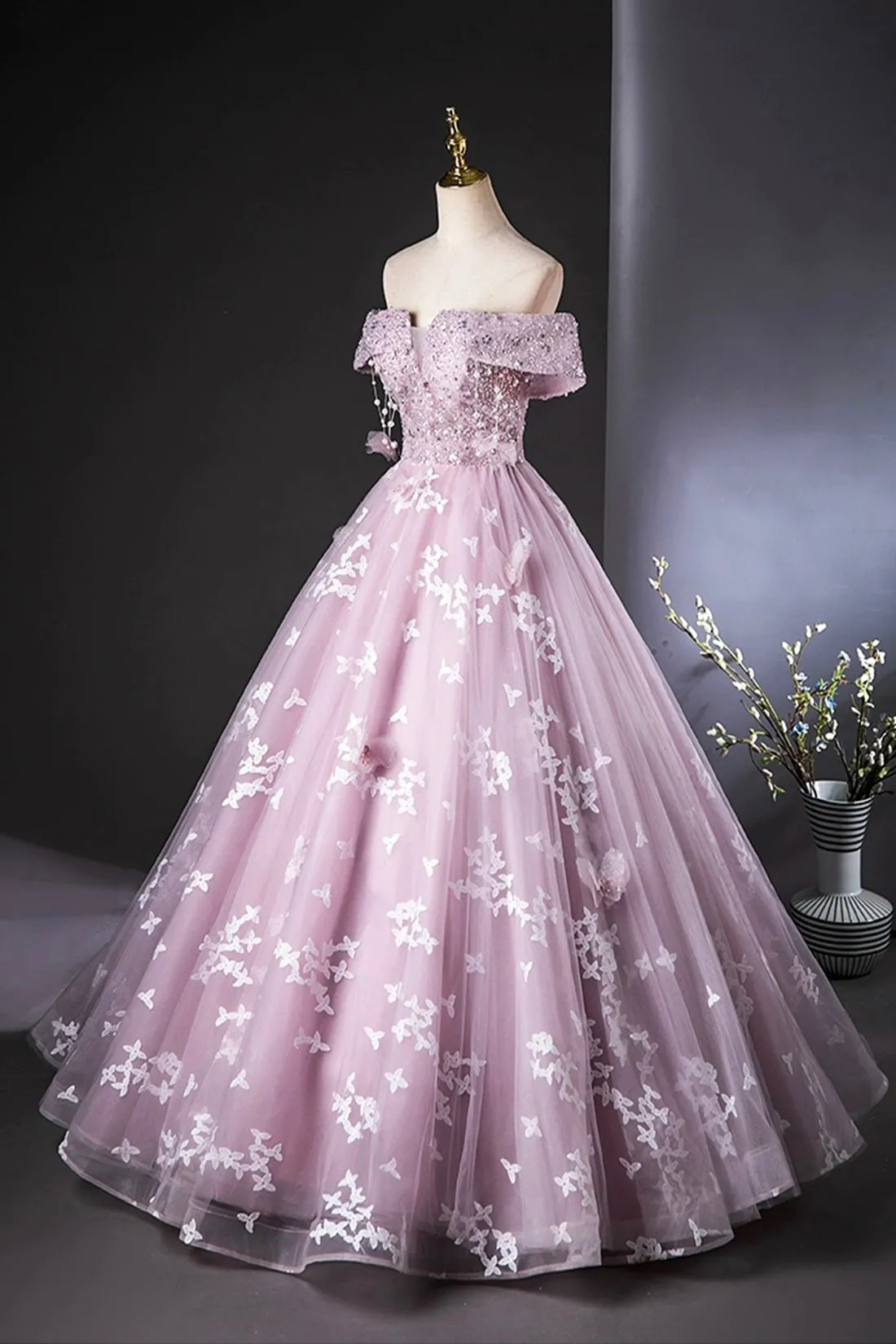 Light Purple Tulle Lace Long Formal Dress, Beautiful A-Line Evening Party Dress