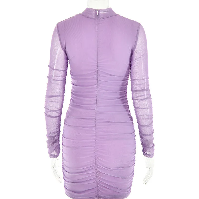 Mary Turtleneck Long Sleeve Ruched Mini Dress