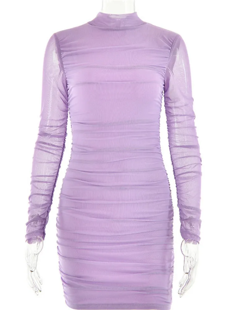 Mary Turtleneck Long Sleeve Ruched Mini Dress