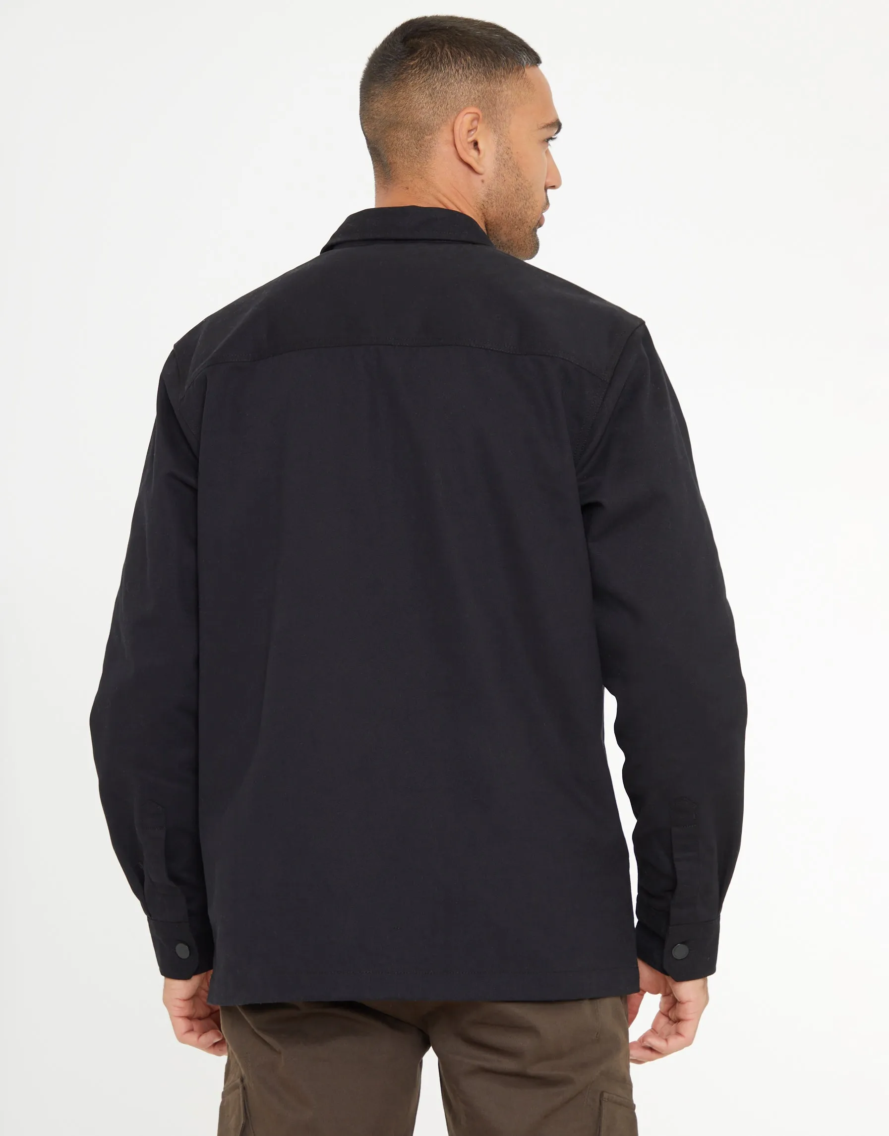 Men's Black Cotton Twill Button Up Shacket