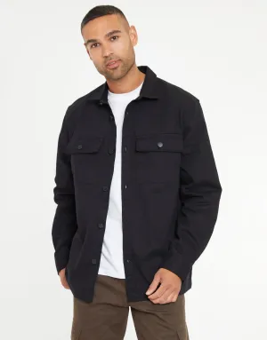 Men's Black Cotton Twill Button Up Shacket
