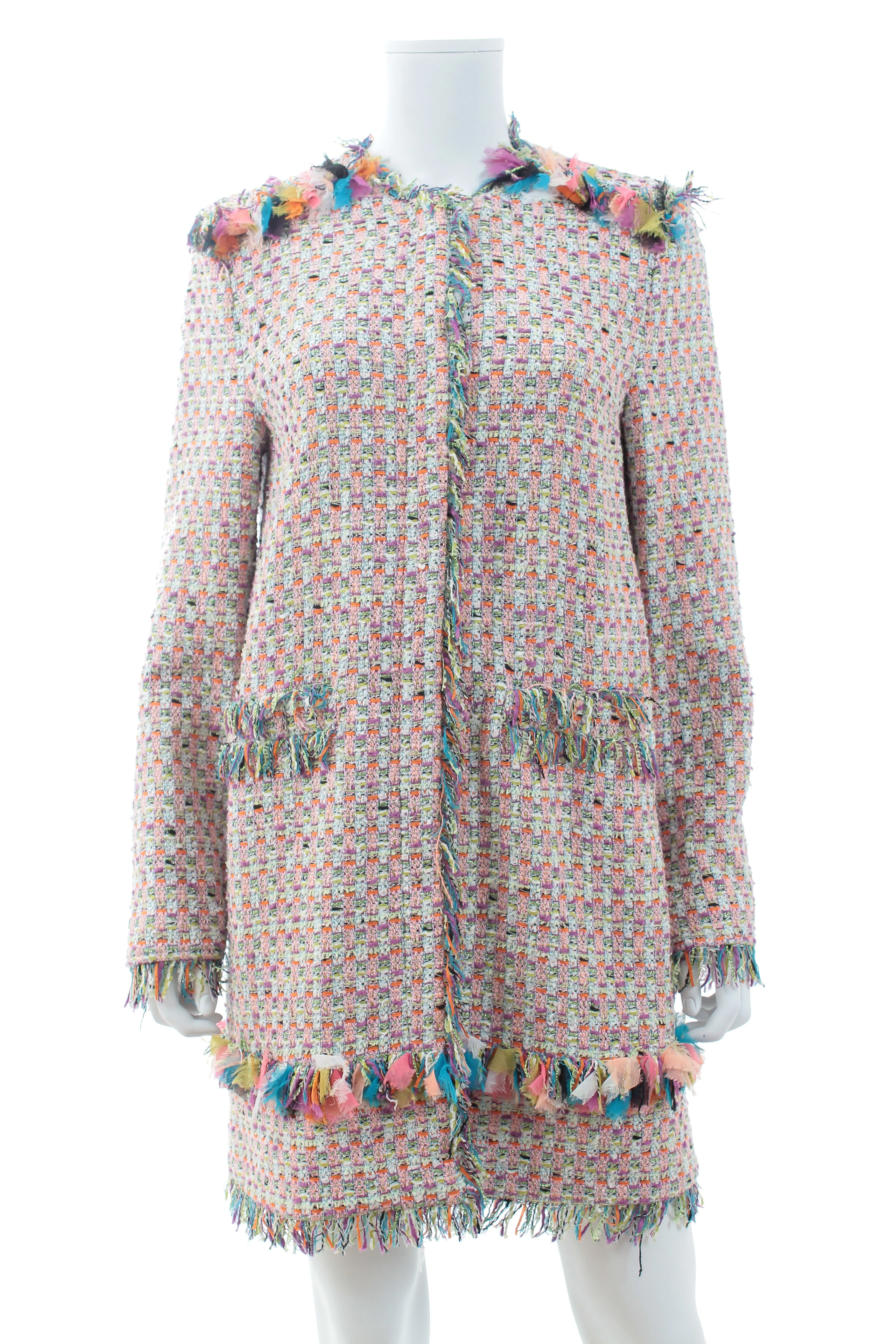 MSGM Fringe-Trimmed Tweed Coat