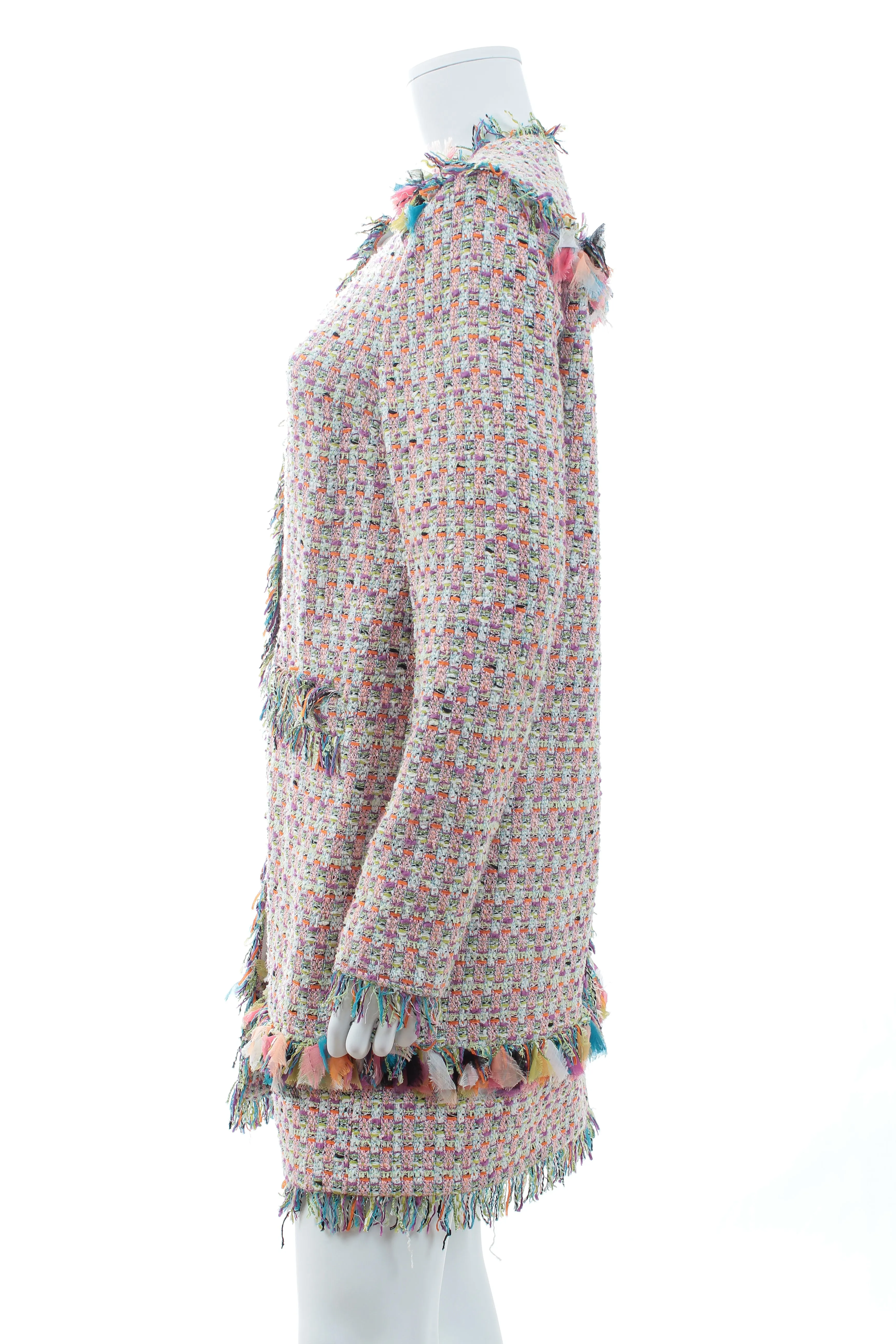 MSGM Fringe-Trimmed Tweed Coat