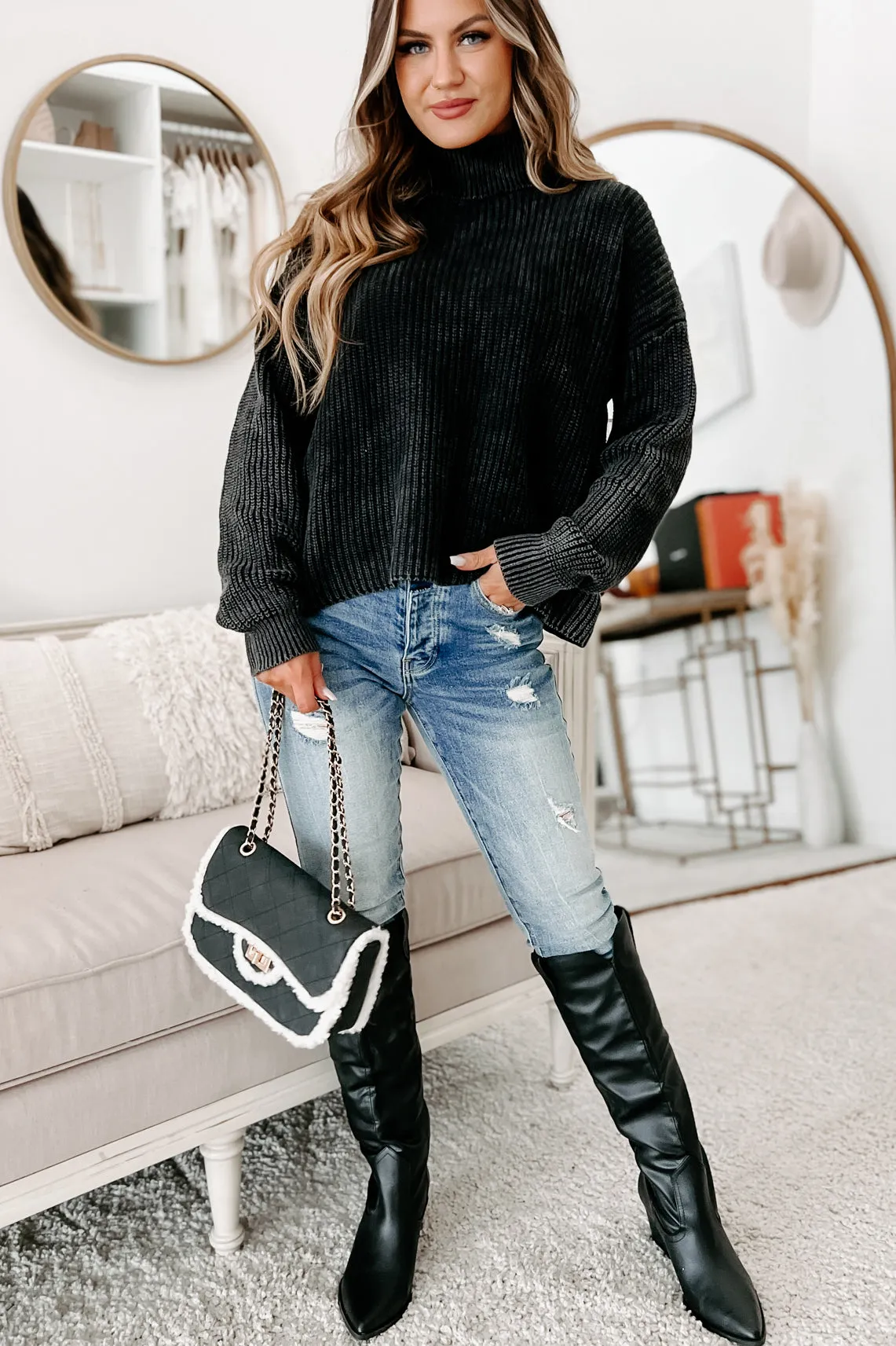 Okay With Me Turtleneck Sweater (Black)