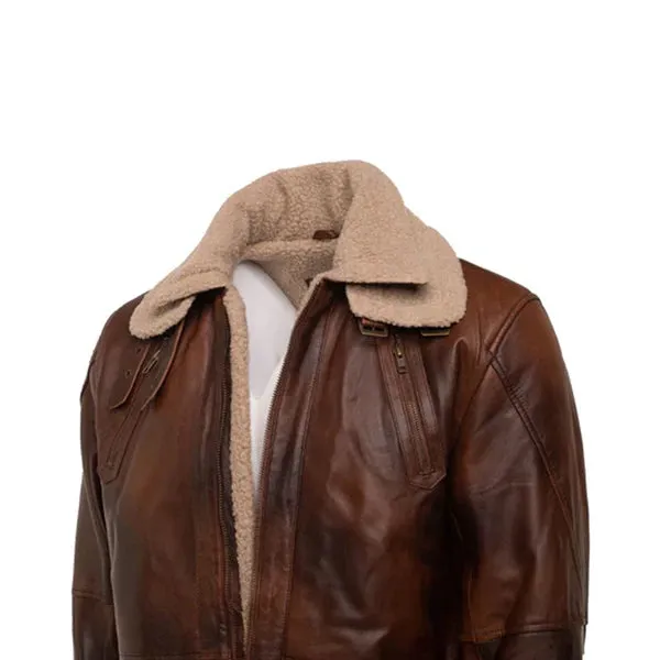 Rust Sherpa Lining Genuine Leather Trench Coat