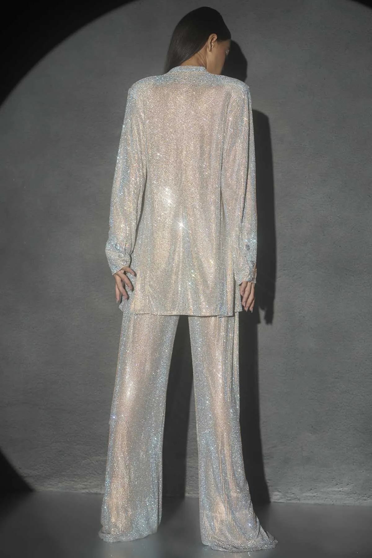 Silver Crystal Studded Jacket Set