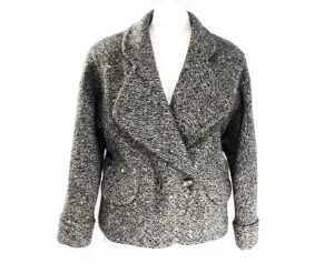 Size 8 Gray Wool Coat - Retro 1980s 90s Tweed Jacket - Medium Flecked Woolen Winter Blazer - Big Lapels - Waist Pockets - Made in Germany