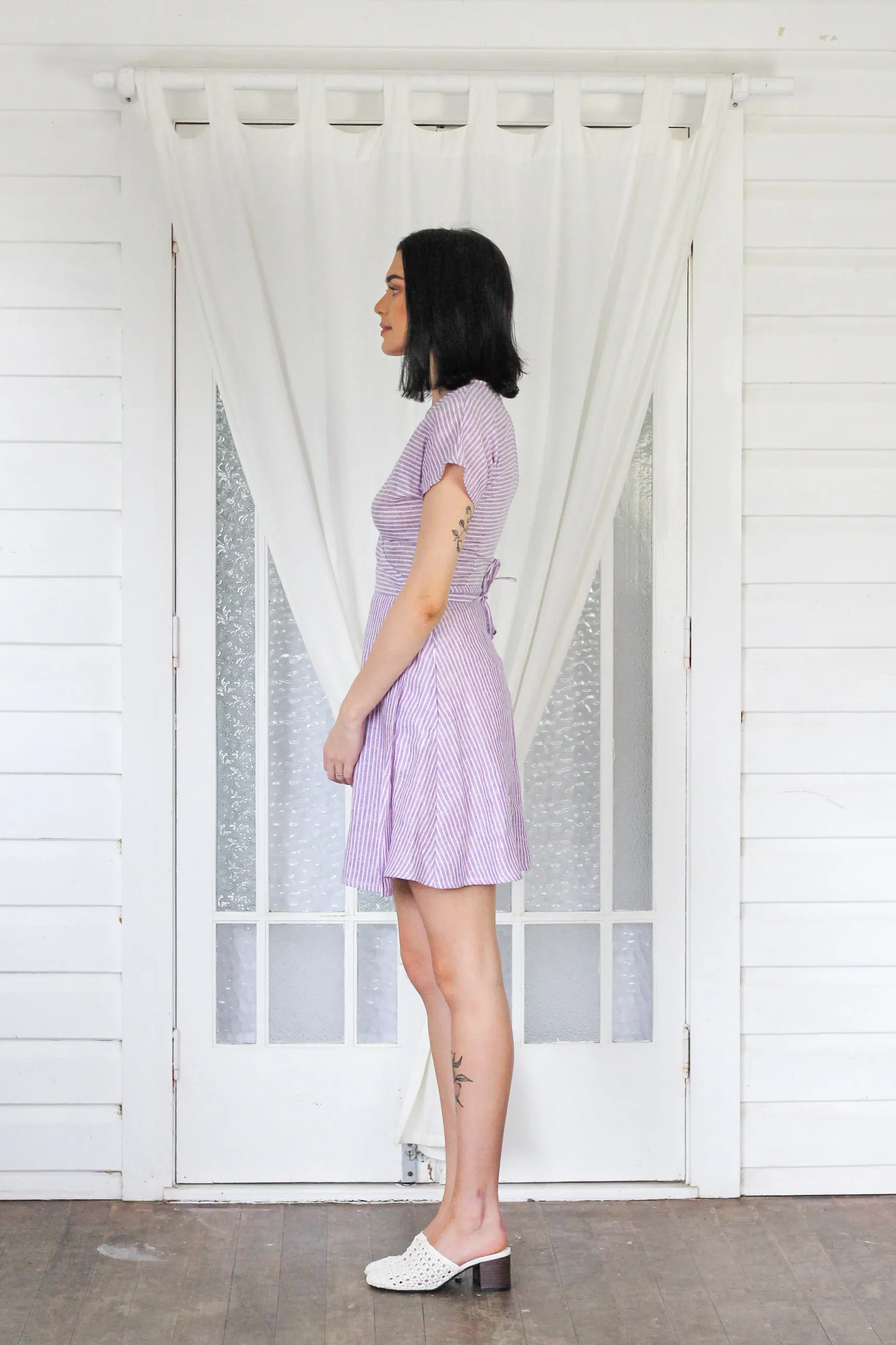 Sophia Wrap Dress- Lilac Stripe
