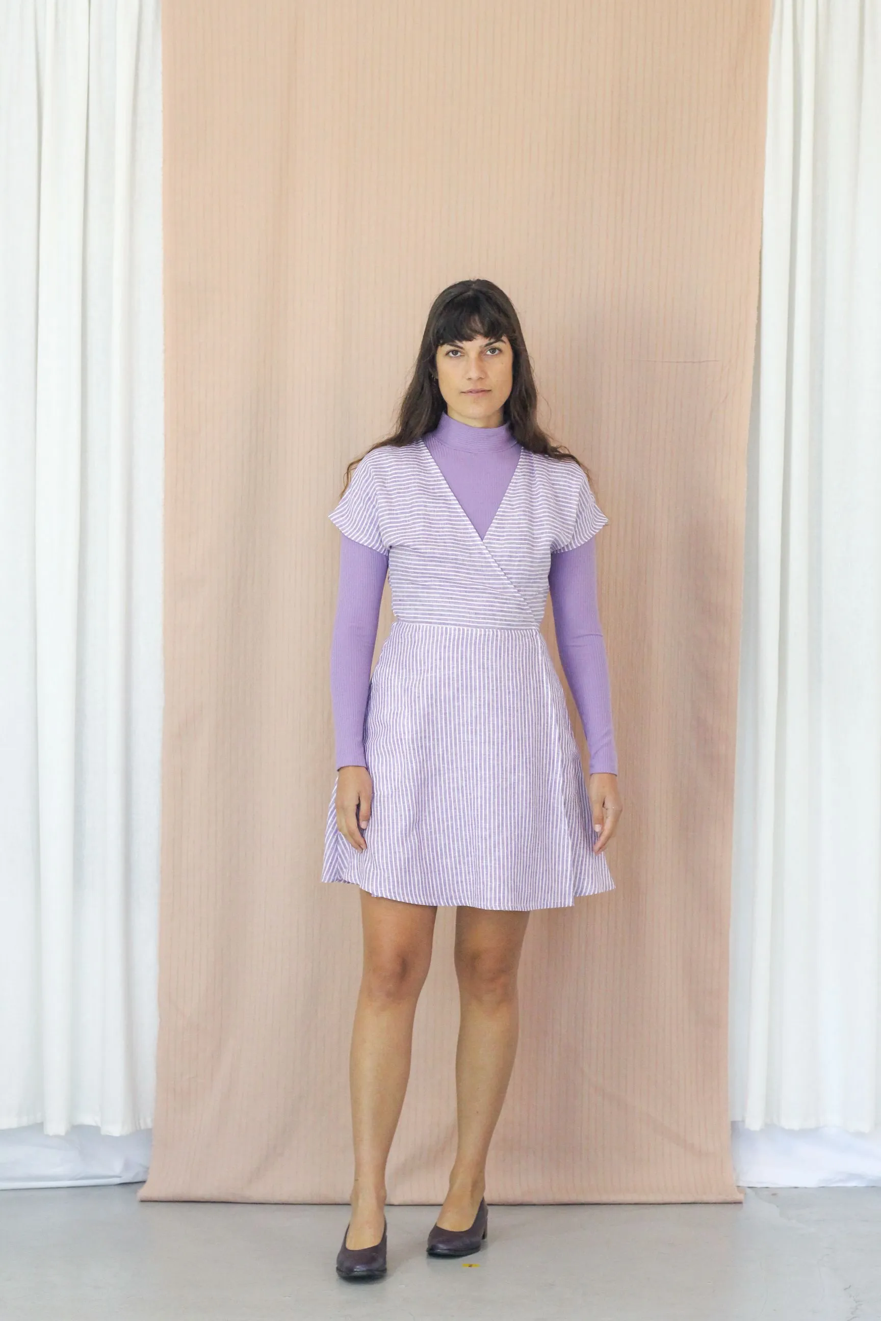Sophia Wrap Dress- Lilac Stripe