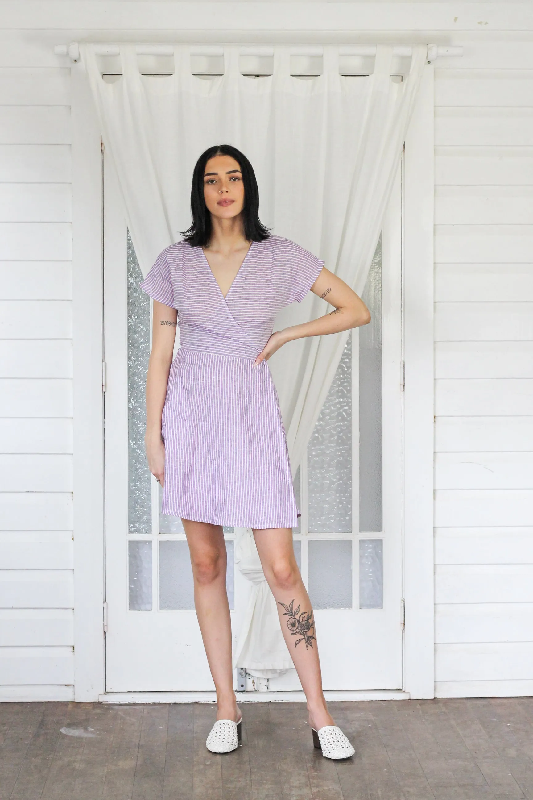 Sophia Wrap Dress- Lilac Stripe