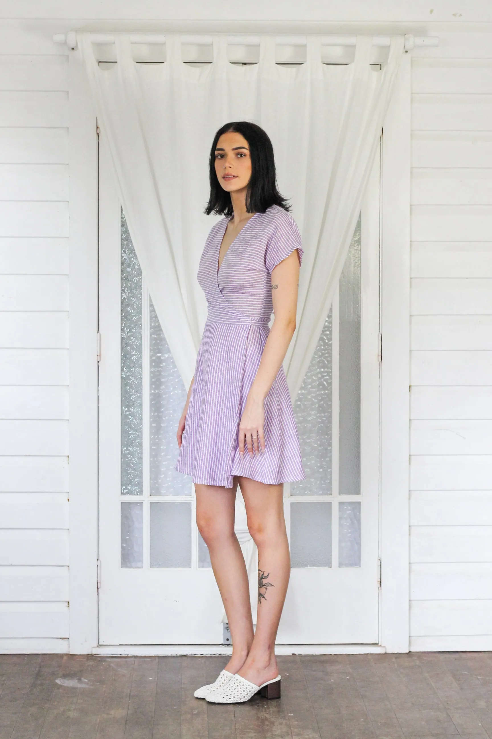 Sophia Wrap Dress- Lilac Stripe