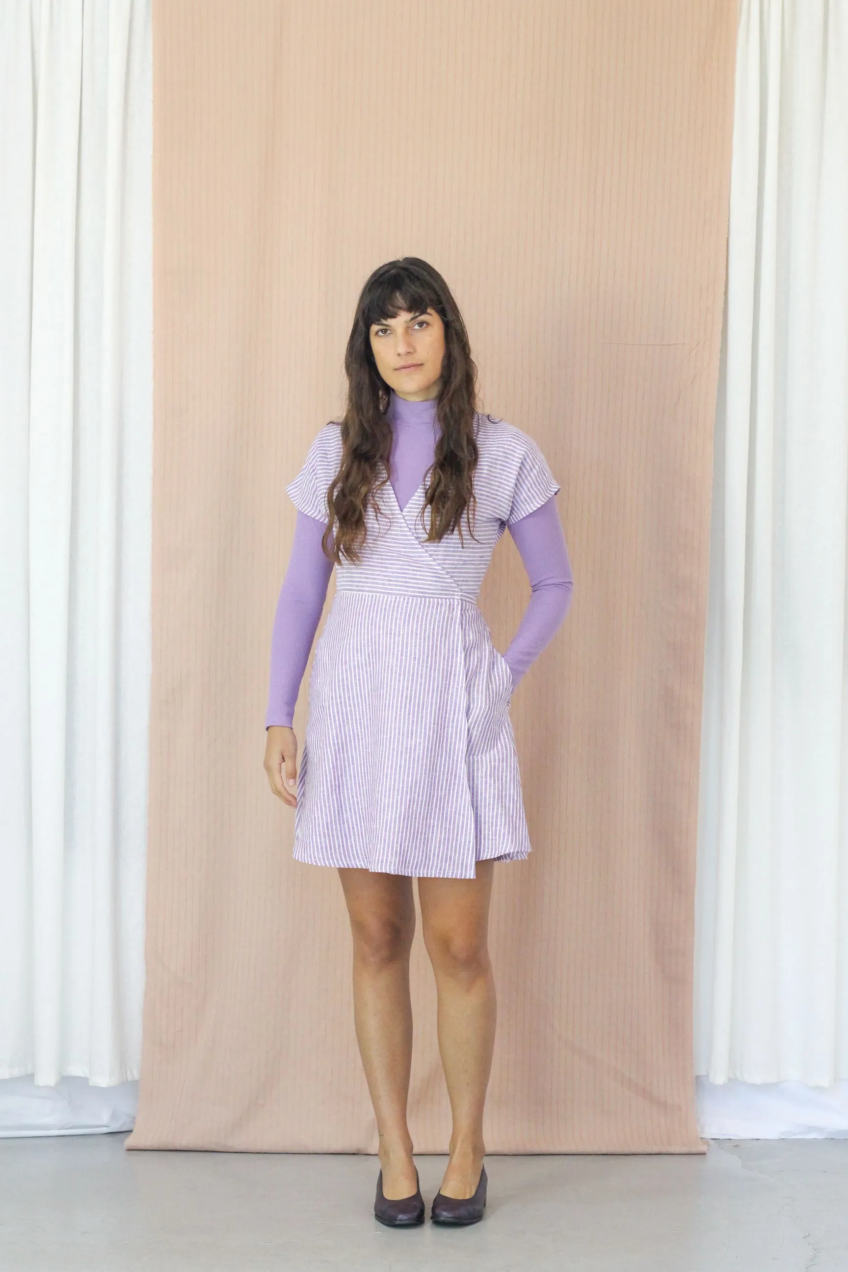 Sophia Wrap Dress- Lilac Stripe