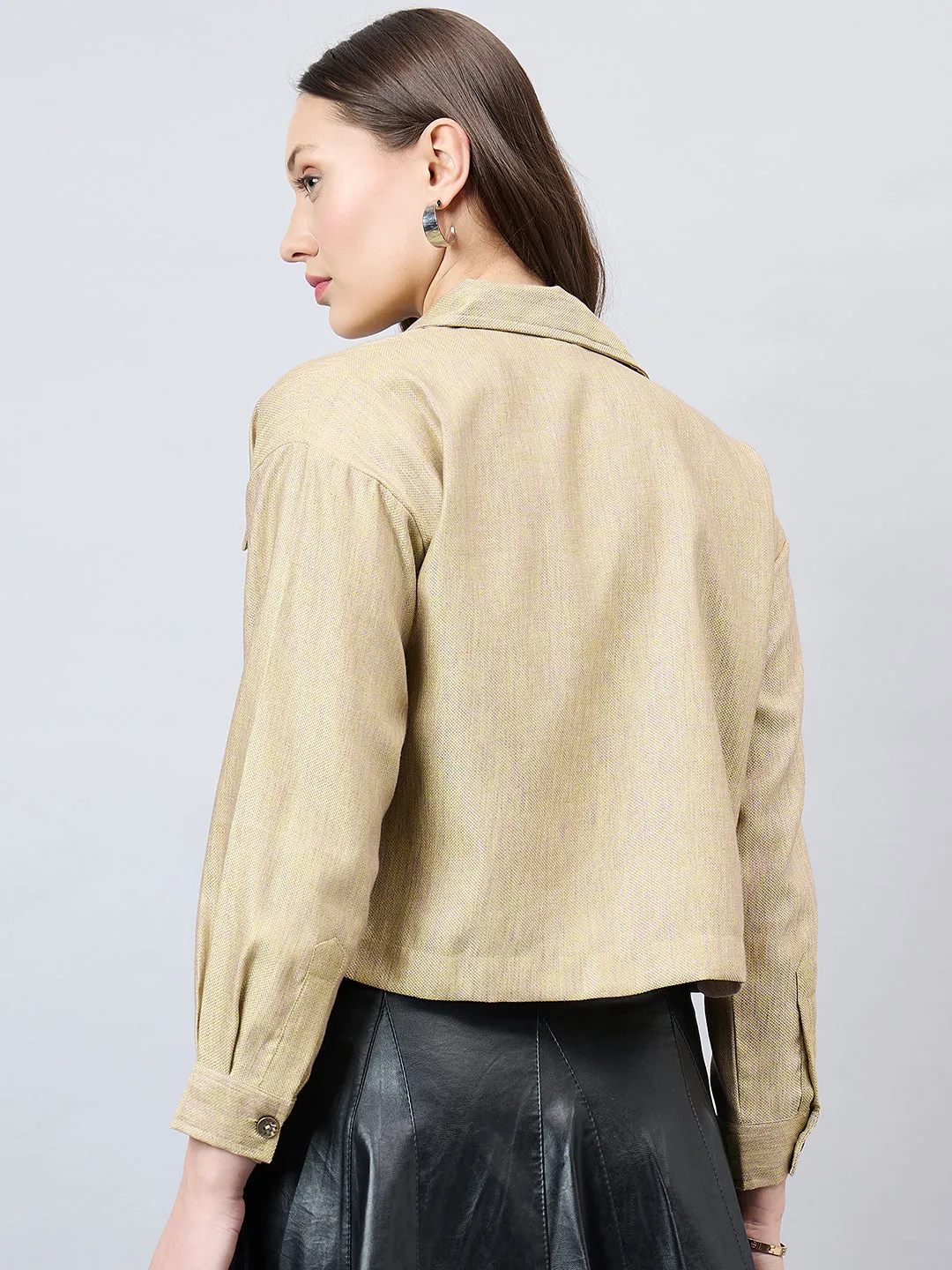 Style Quotient Women Solid Lime Green and Mauve Polycotton casual Shacket