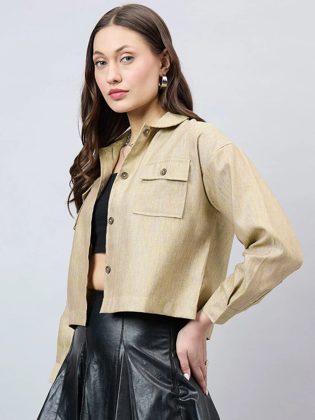 Style Quotient Women Solid Lime Green and Mauve Polycotton casual Shacket