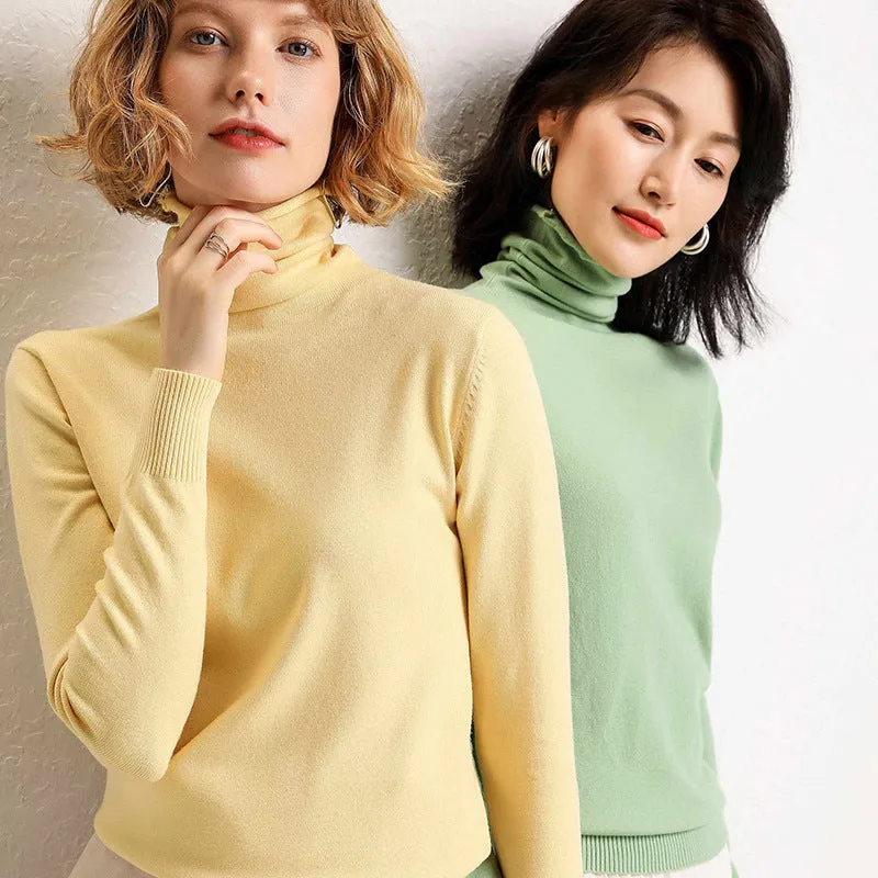Sweater Women Korean Knitted Turtleneck Matching Loose Long Sleeved Outerwear