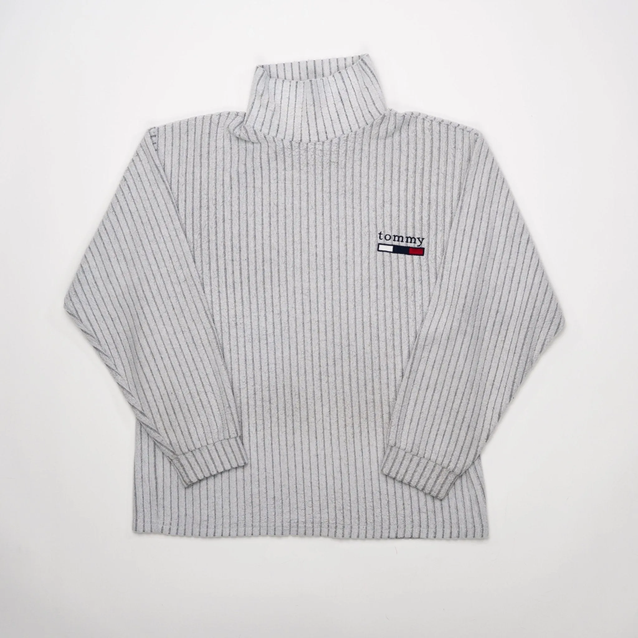 Vintage 90s Grey Tommy Hilfiger Fleece Turtleneck (M)