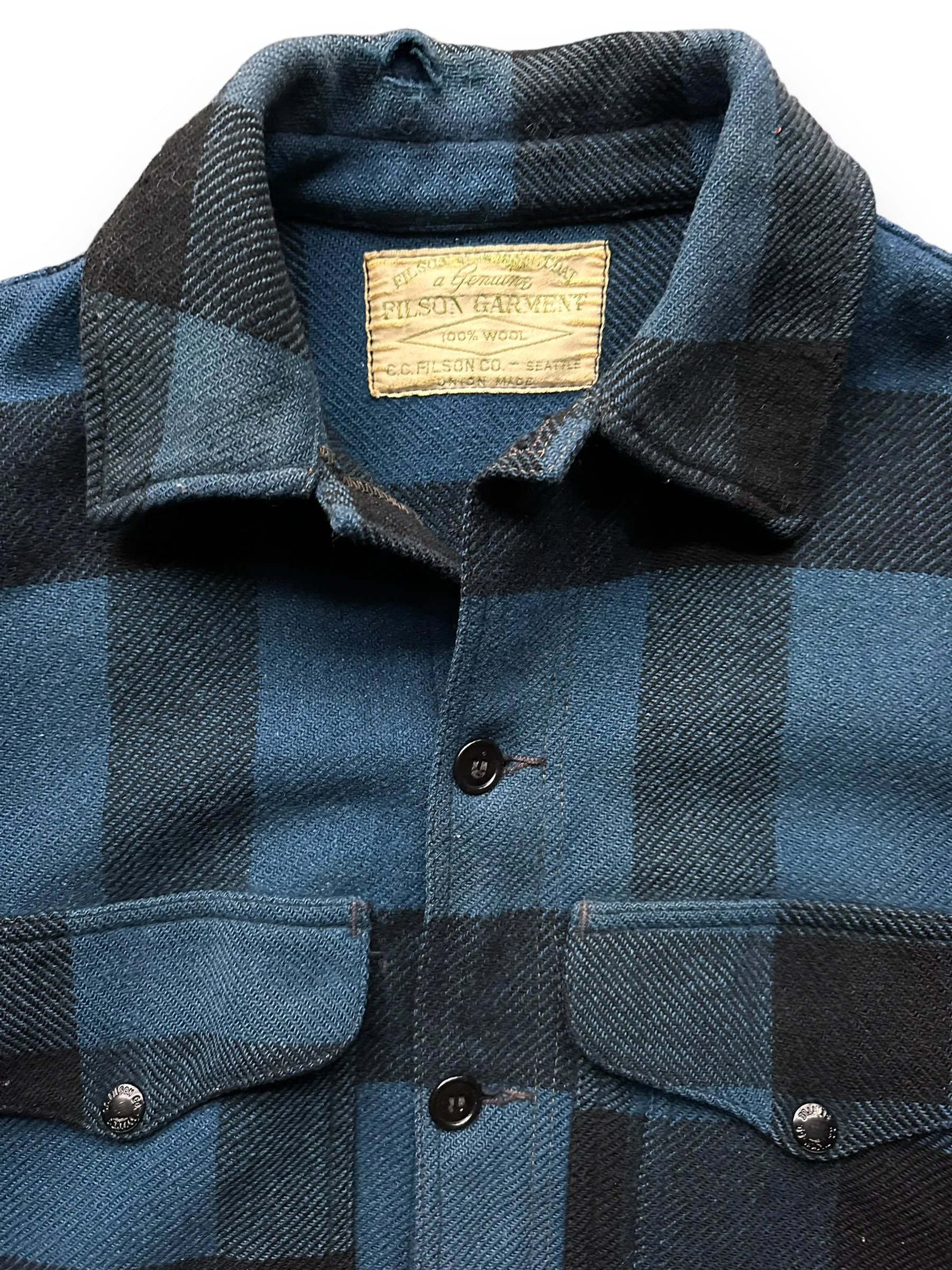 Vintage Union Made Filson Cobalt Blue & Black All Use Coat SZ 46  |  Vintage Filson Workwear Seattle | Barn Owl Vintage Seattle