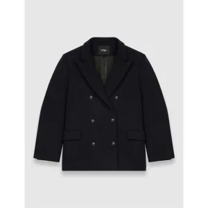 Women Oversized Wool Coat - Navy