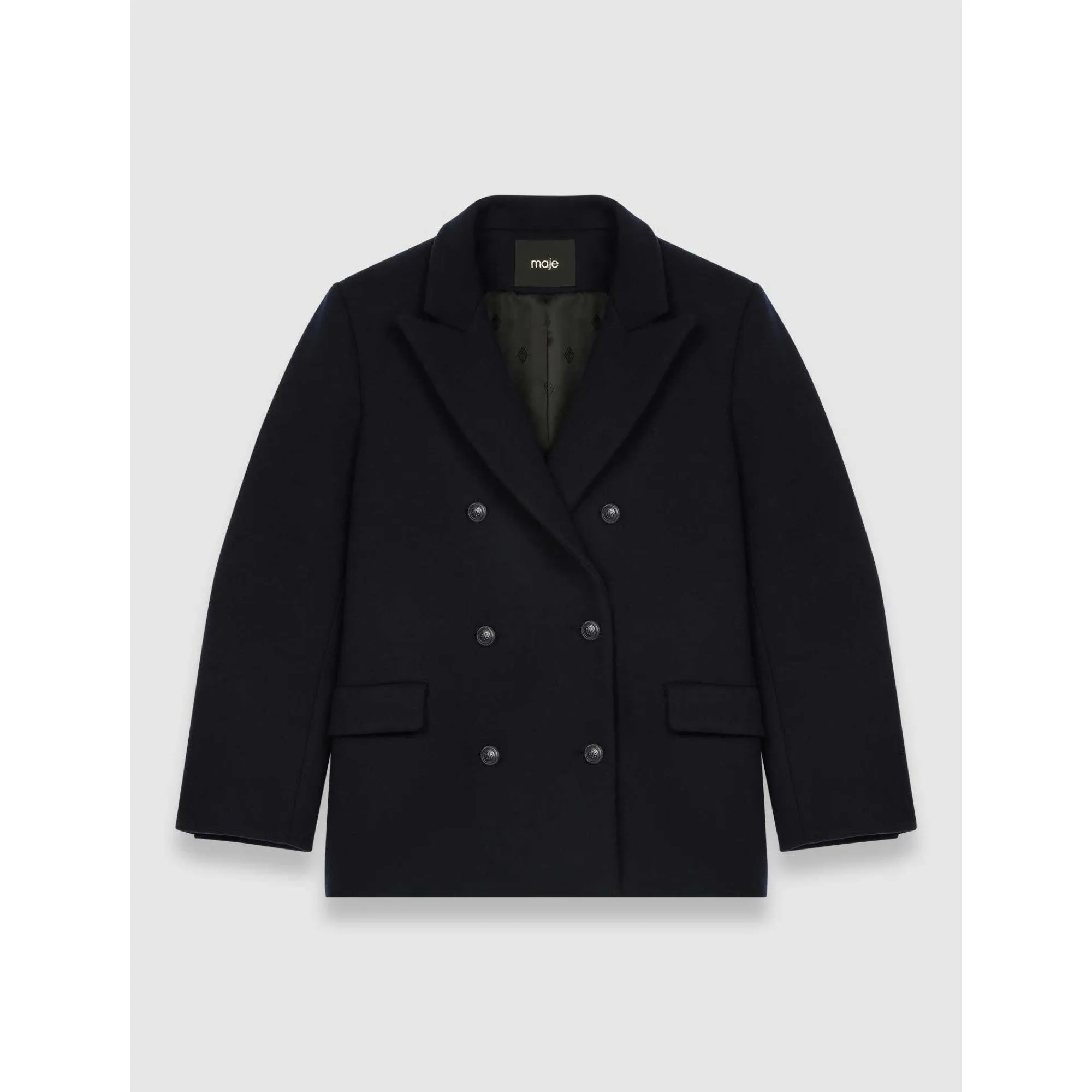 Women Oversized Wool Coat - Navy