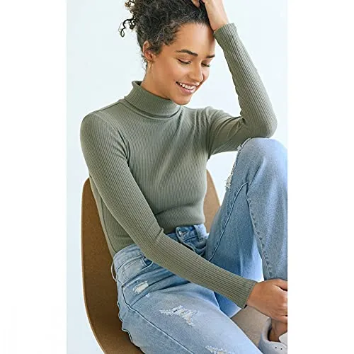 Women's Multi-Ribbed Turtleneck Long Sleeve Bodysuit