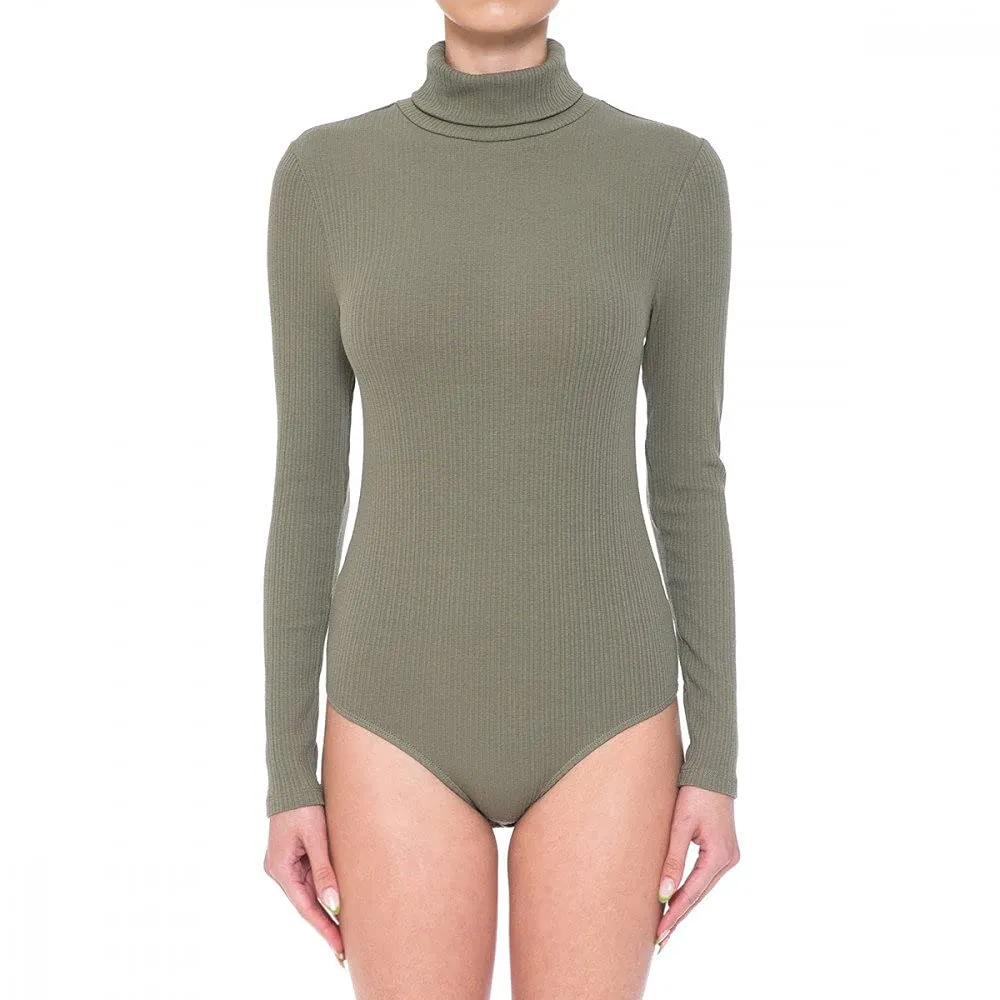 Women's Multi-Ribbed Turtleneck Long Sleeve Bodysuit
