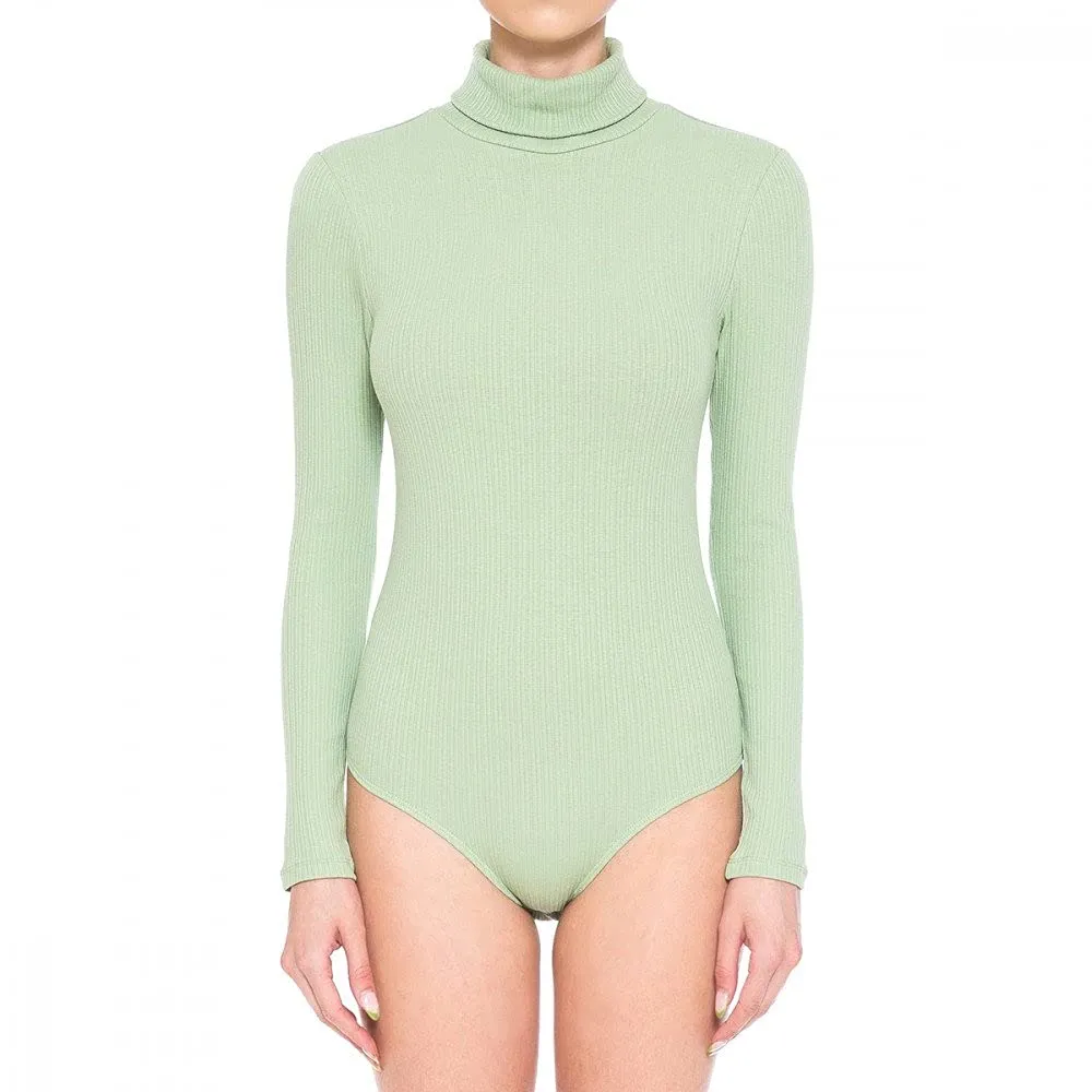 Women's Multi-Ribbed Turtleneck Long Sleeve Bodysuit